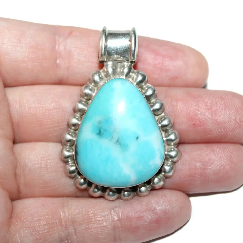 Vintage Sterling Silver Taxco Mexico Blue Stone Southwestern Sllider Penadnt - Picture 5 of 5